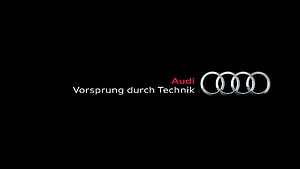 Audi Four Rings Logo with Vorsprung durch Technik Slogan on Black Background HD wallpaper