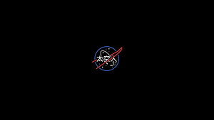 Japanese Space Agency Logo with Orbiting Satellite and Starry Sky on Black Background HD wallpaper