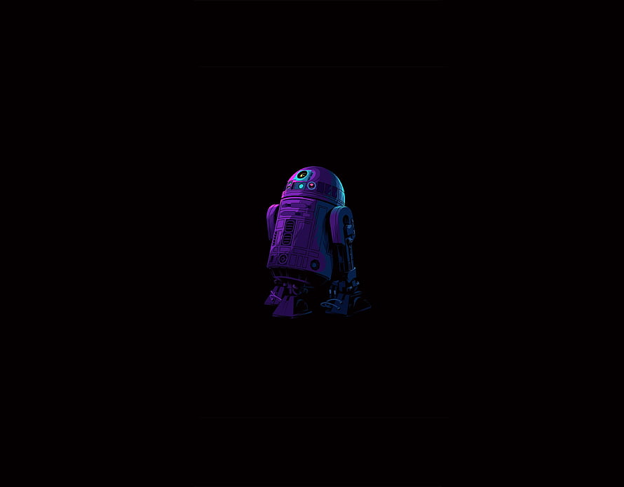 Star Wars R2-D2 Robot in Neon Purple and Cyan on Black Background HD wallpaper