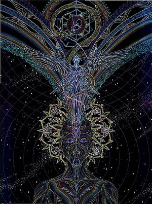 Lakandiwa Sacred Geometry Artwork Featuring Mystical Figure and Celestial Wings HD phone wallpaper