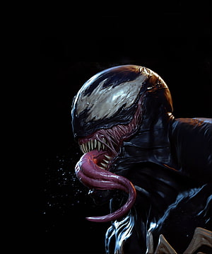 Venven Symbiote Portrait with Sharp Teeth and Long Tongue on Black Background HD phone wallpaper