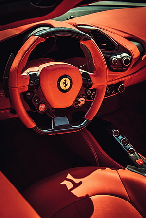 Ferrari Luxury Interior with Red Leather Steering Wheel and Dashboard HD phone wallpaper