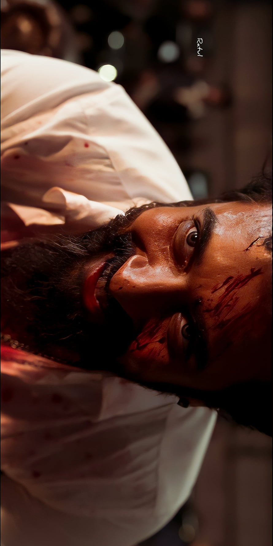 Suriya in Kaithi: Intense Close-Up Portrait with Blood-Stained Face and White Shirt HD phone wallpaper