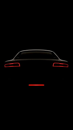 Minimalist Black Car Rear Silhouette with Glowing Red Taillights on Dark Background HD phone wallpaper