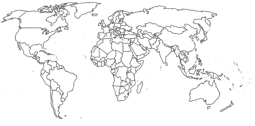Blank World Map Outline with Country Borders for Coloring and Educational Use HD wallpaper