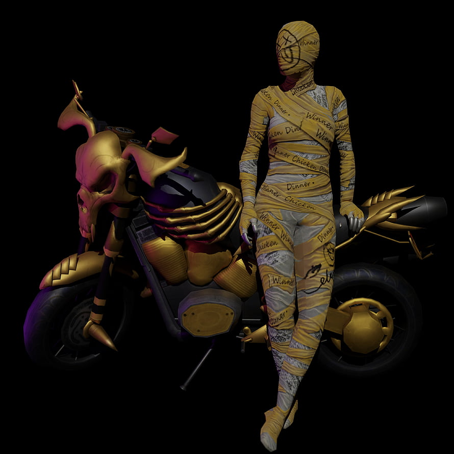 Mummy Rider on a Golden Skull Motorcycle in a Dark 3D Horror Scene HD phone wallpaper