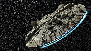 Millennium Falcon Starship Cruising Through Hyperspace Starfield HD wallpaper