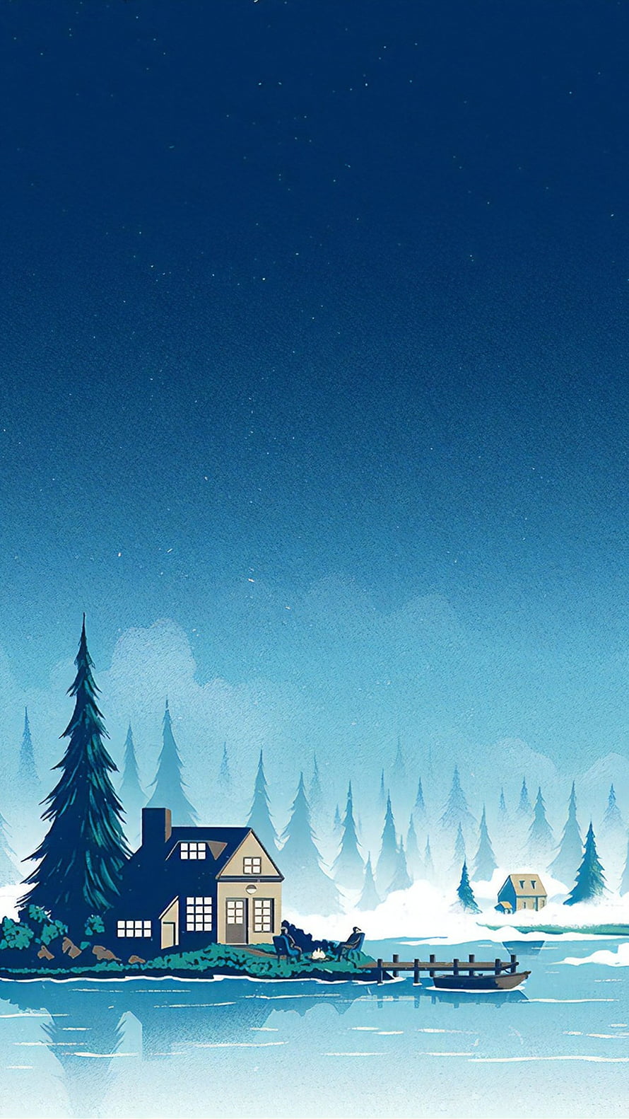 Cozy Cabin on a Frozen Lake Under a Starry Winter Night Sky HD phone wallpaper