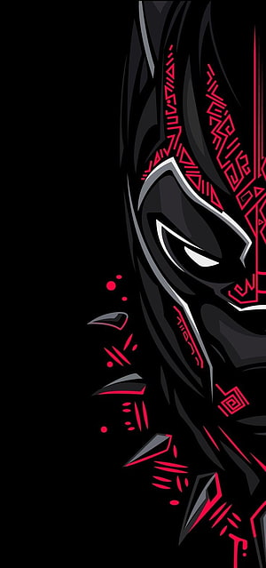 Black Panther Stylized Vector Art with Red Tribal Patterns on Black Background HD phone wallpaper