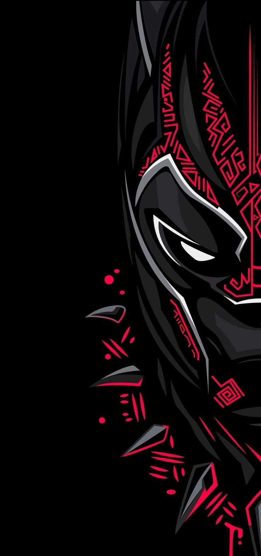 Black Panther Stylized Vector Art with Red Tribal Patterns on Black Background HD phone wallpaper