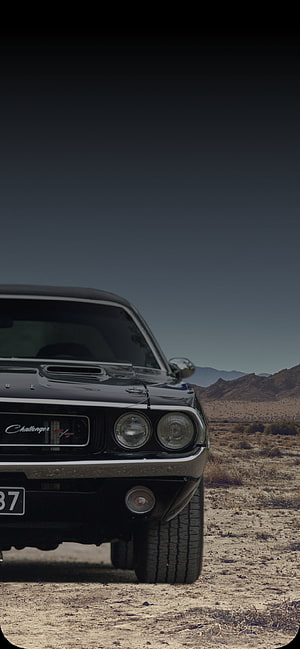 Classic 1970 Dodge Challenger R/T Front View in Desert Landscape HD phone wallpaper