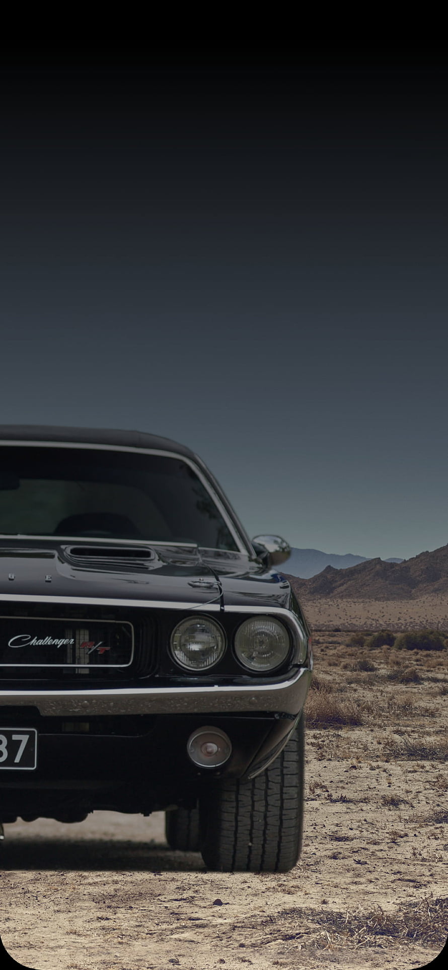 Classic 1970 Dodge Challenger R/T Front View in Desert Landscape HD phone wallpaper