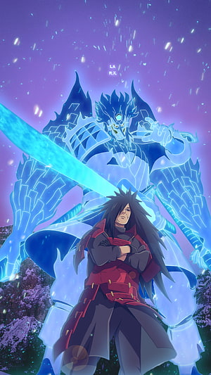 Madara Uchiha with Blue Susanoo and Totsuka Blade in Naruto Anime Art HD phone wallpaper