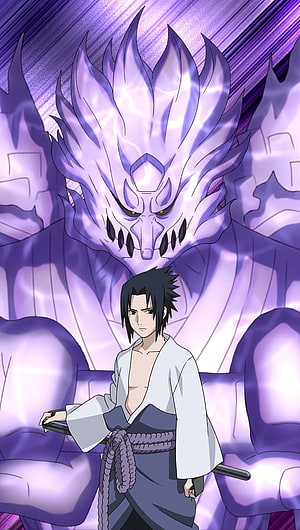 Sasuke Uchiha with Purple Susanoo from Naruto Shippuden Anime HD phone wallpaper