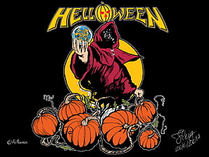 Helloween Halloween Illustration Featuring Grim Reaper and Pumpkins HD wallpaper