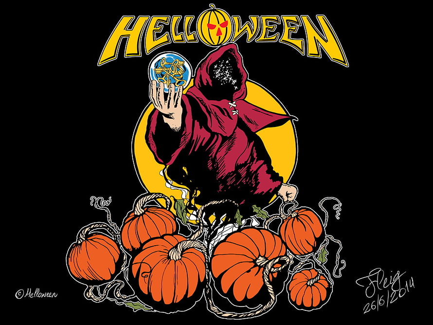 Helloween Halloween Illustration Featuring Grim Reaper and Pumpkins HD wallpaper