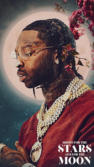 Pop Smoke Profile Portrait With Diamond Chains And Moon Background HD phone wallpaper