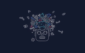 Neon Apple Developer Brain Concept with Floating Tech Icons on Dark Background HD wallpaper