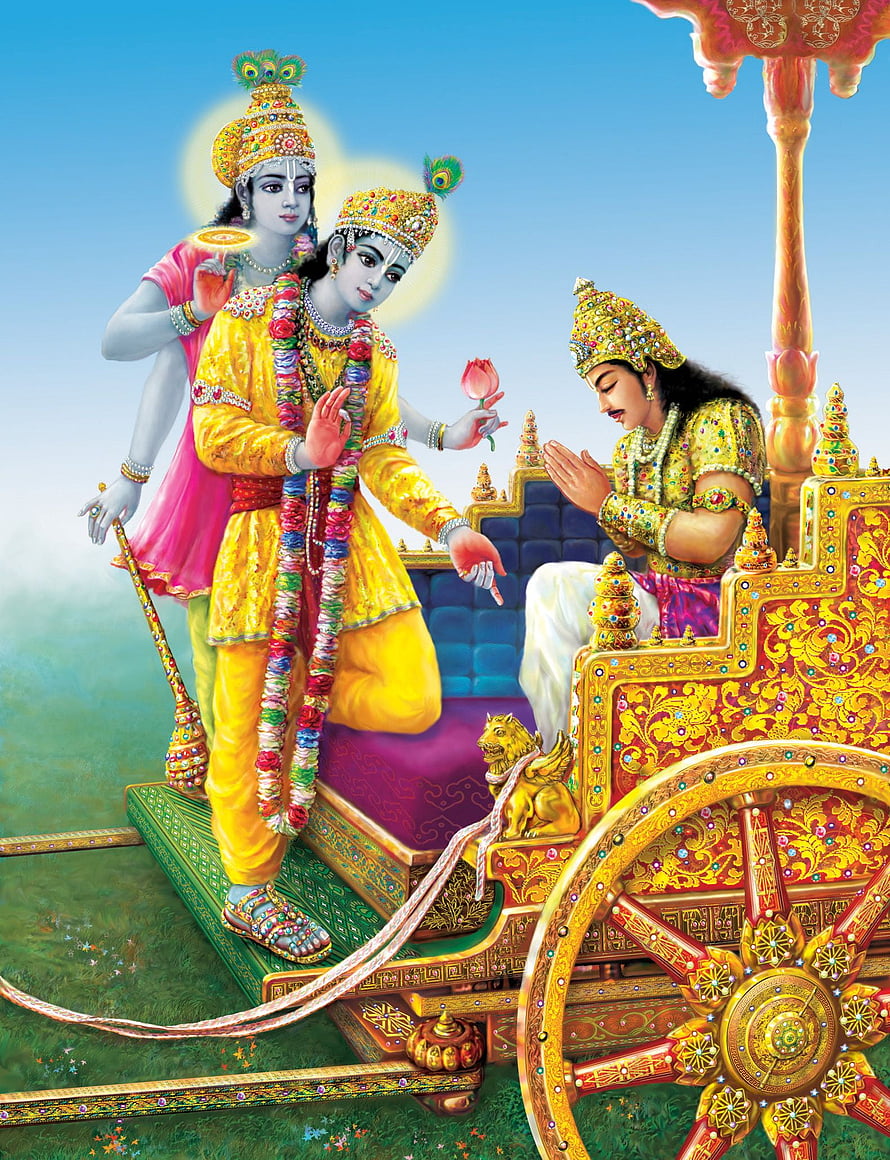 Krishna and Arjuna on the Divine Chariot in the Bhagavad Gita HD phone wallpaper