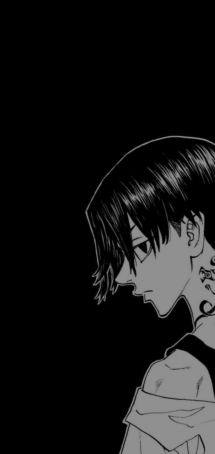 Sano Manjiro from Tokyo Revengers in a moody black and white manga profile illustration HD phone wallpaper