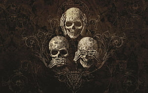 Gothic Triptych of Skeletons with Latin Inscriptions and Ornate Floral Patterns HD wallpaper