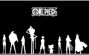 One Piece Character Silhouettes and Logo on Black Background HD wallpaper