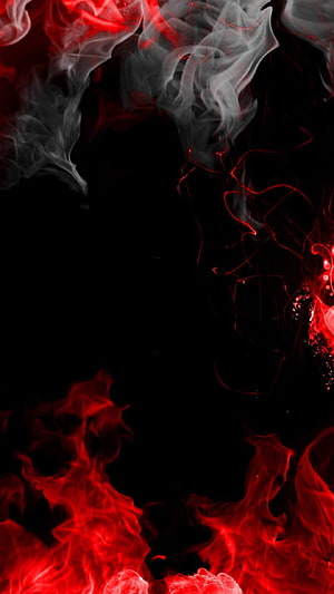 Abstract red smoke and fire wisps swirling against a deep black background HD phone wallpaper