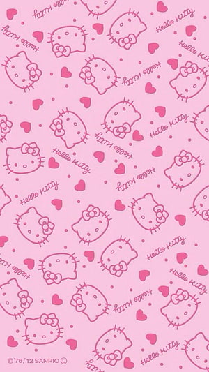 Cute Pink Hello Kitty Pattern with Hearts and Bow Design HD phone wallpaper