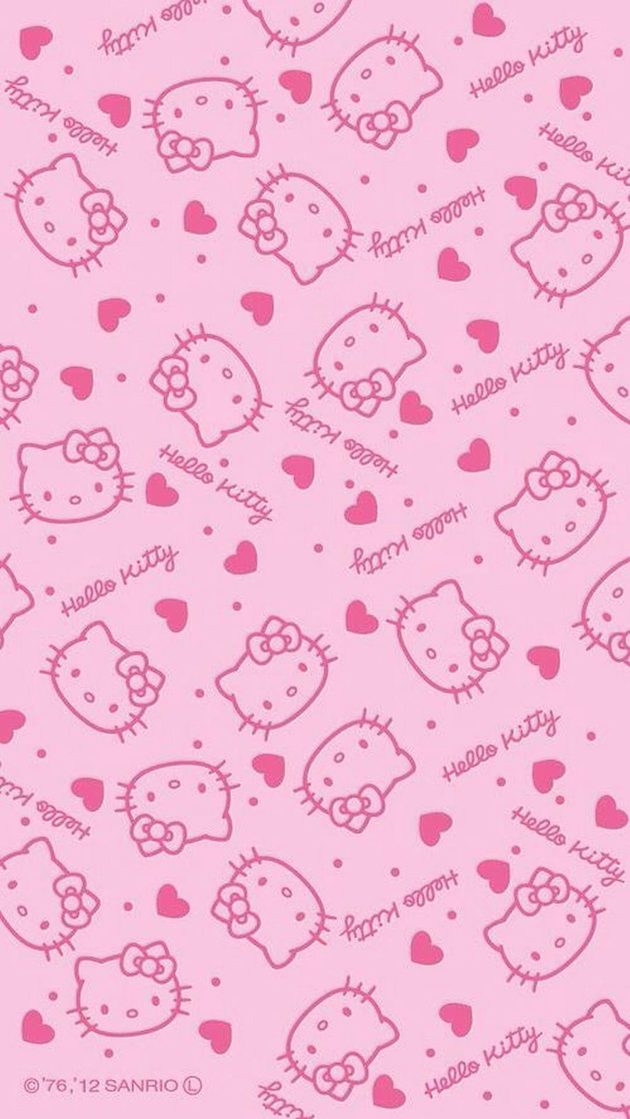 Cute Pink Hello Kitty Pattern with Hearts and Bow Design HD phone wallpaper