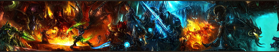 Epic Dark Fantasy Battle Scene with Fiery Demons and Armored Warriors HD wallpaper
