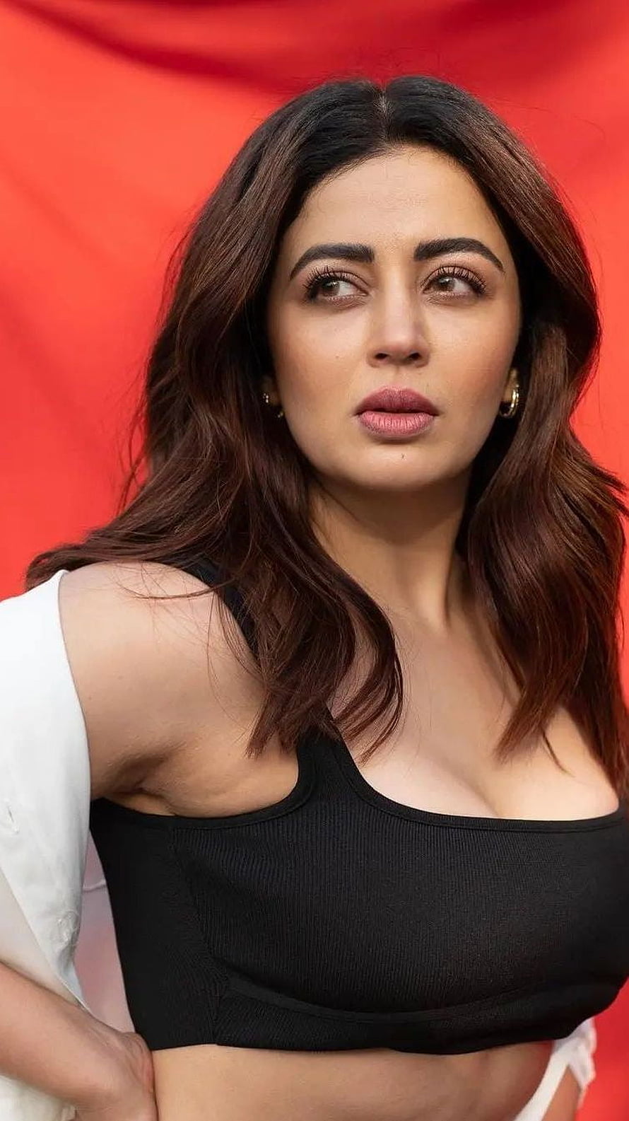Neha Pendse Bollywood Actress in Black Crop Top and White Blazer HD phone wallpaper