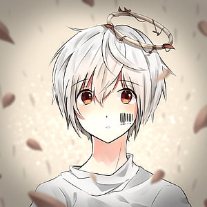 White-Haired Anime Boy With Thorn Crown And Red Eyes HD phone wallpaper
