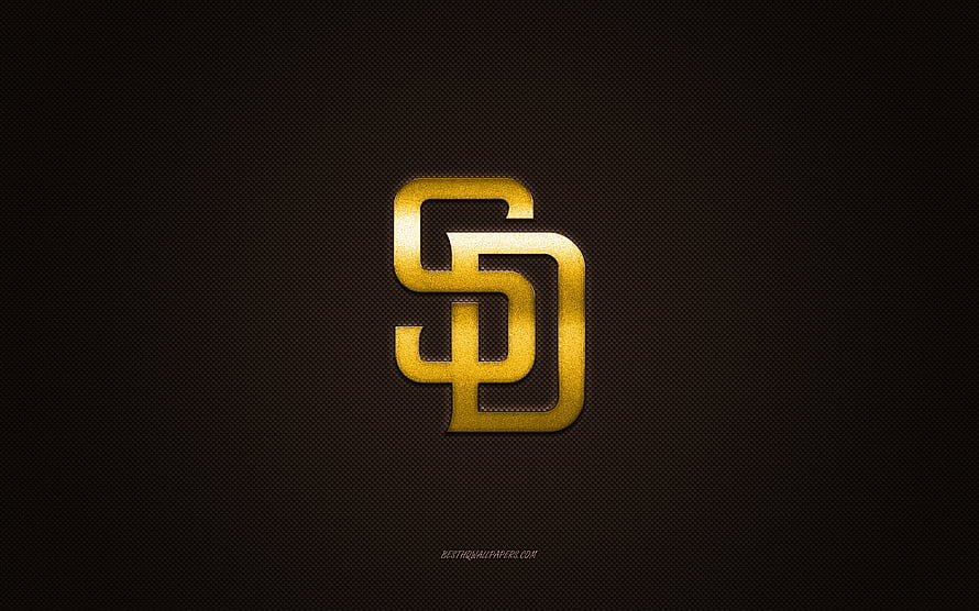 San Diego Padres Gold Interlocking SD Logo on Dark Carbon Fiber Texture HD wallpaper