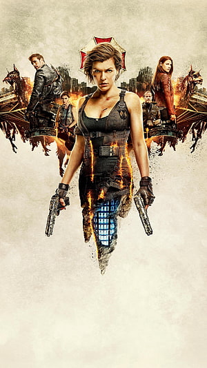Resident Evil The Final Chapter Movie Poster Featuring Alice With Dual Pistols And Umbrella Symbol HD phone wallpaper