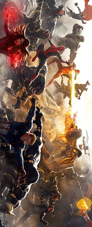 Avengers Assemble in Epic Battle Scene with Captain America, Iron Man, and Spider-Man HD phone wallpaper