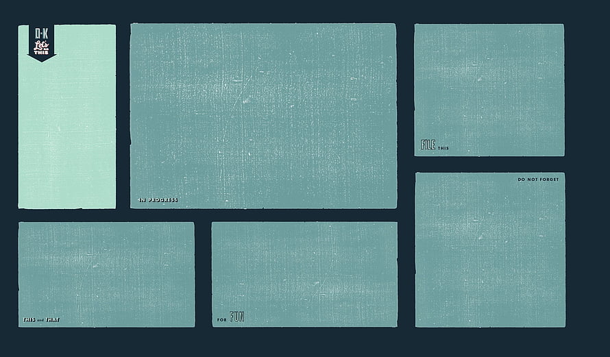 Minimalist Teal Desk Organizer Layout with Vintage Paper Texture and Label Cards HD wallpaper
