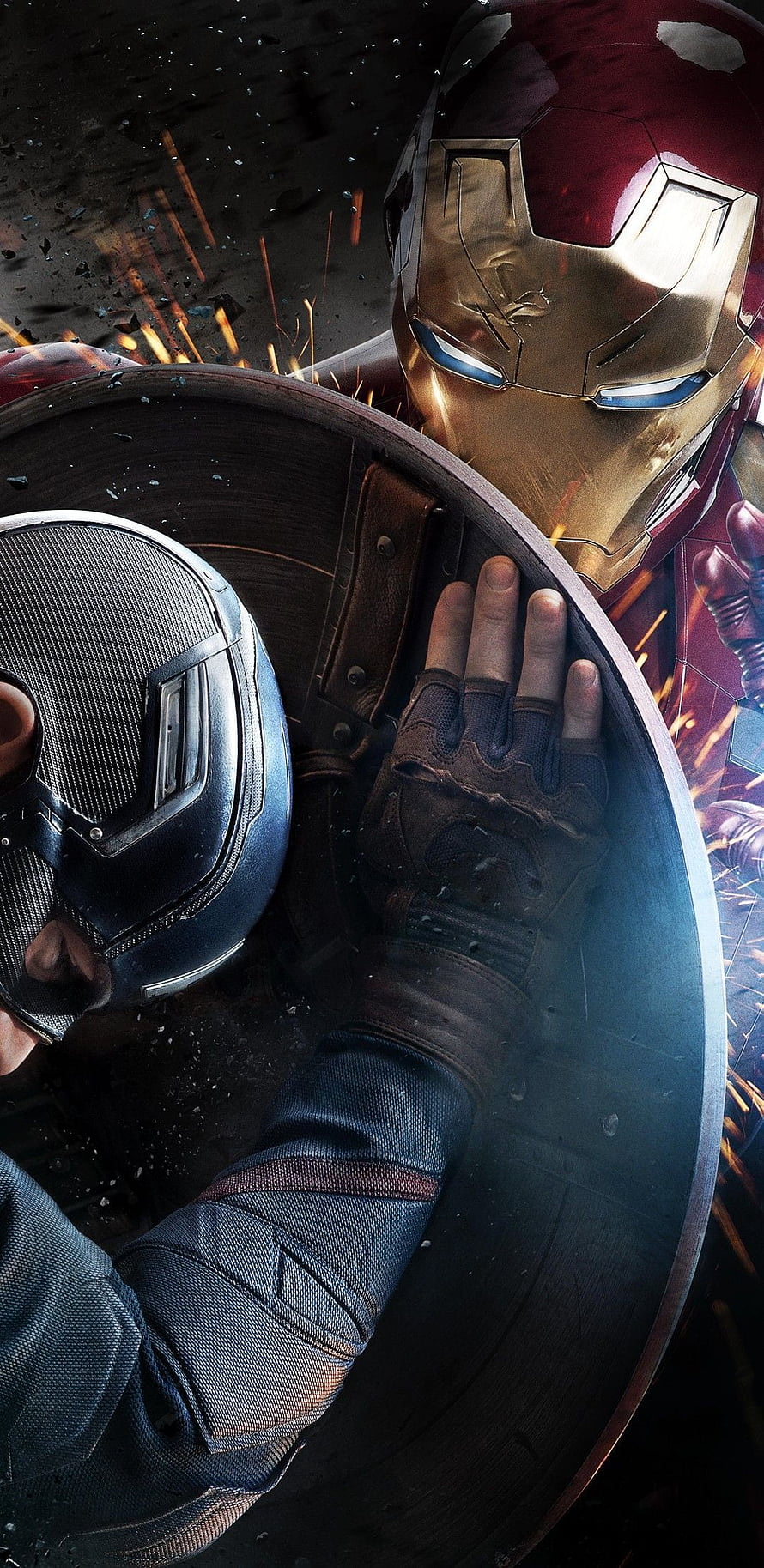 Captain America and Iron Man Face Off in Epic Shield Block Scene from Civil War HD phone wallpaper