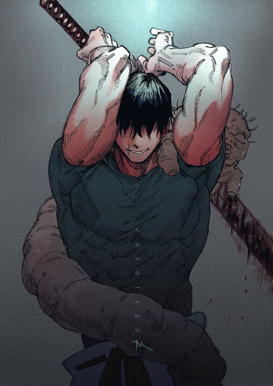 Toji Fushiguro Wielding Katana in Dark Jujutsu Kaisen Manga Art HD phone wallpaper