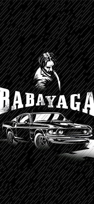 Baba Yaga John Wick Classic Muscle Car Black and White Illustration HD phone wallpaper