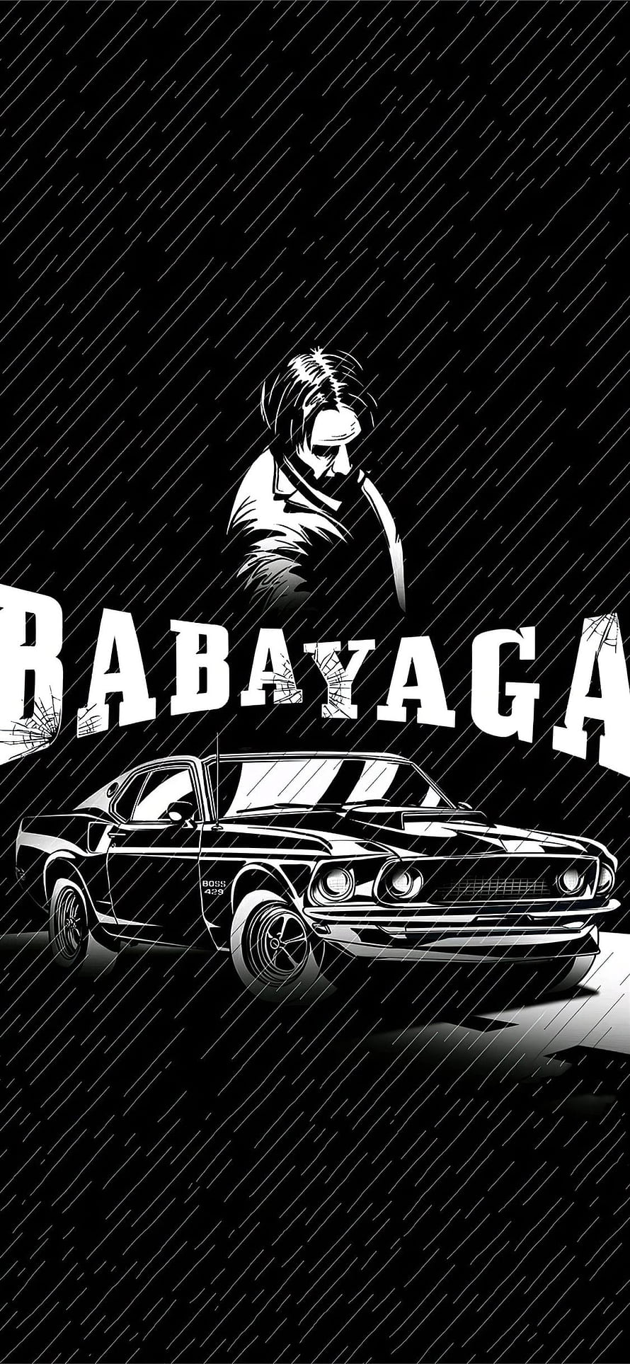 Baba Yaga John Wick Classic Muscle Car Black and White Illustration HD phone wallpaper