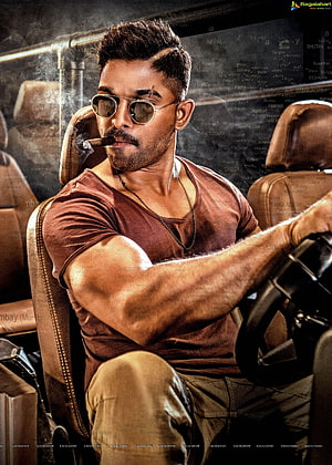 Allu Arjun as Surya in Naa Peru Surya Naa Illu India, rugged action hero portrait with aviator sunglasses and cigar HD phone wallpaper