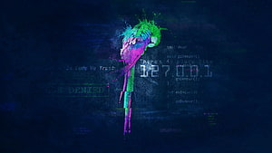 Vibrant Parrot Linux Digital Art with Neon Code and Glitch Effects HD wallpaper