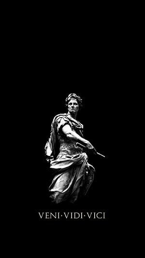 Black and White Statue of Julius Caesar with Veni Vidi Vici Inscription HD phone wallpaper