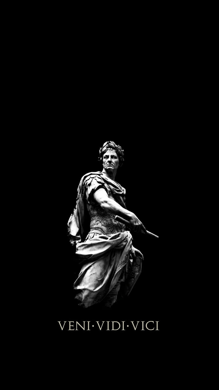 Black and White Statue of Julius Caesar with Veni Vidi Vici Inscription HD phone wallpaper