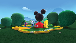 Mickey Mouse Clubhouse 3D Cartoon Scene with Iconic Ears and Colorful Play Area HD wallpaper