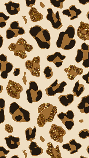 Gold Glitter Leopard Print Pattern on Cream Background HD phone wallpaper