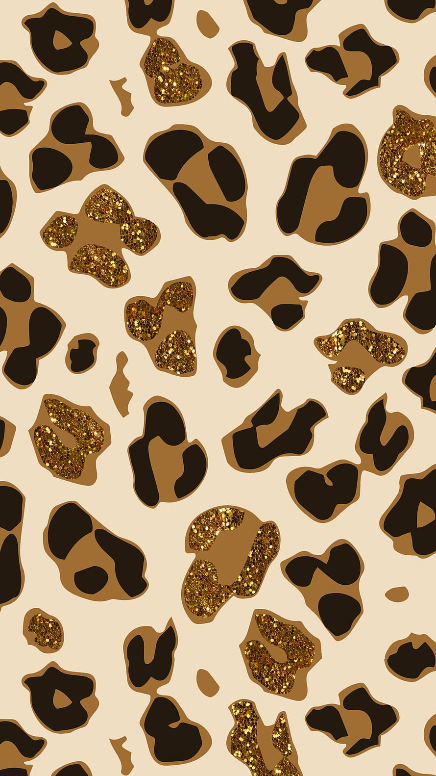 Gold Glitter Leopard Print Pattern on Cream Background HD phone wallpaper