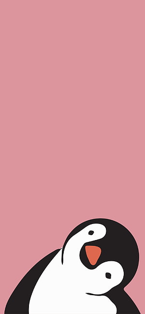 Minimalist Pink Penguin Illustration with Soft Pastel Background HD phone wallpaper