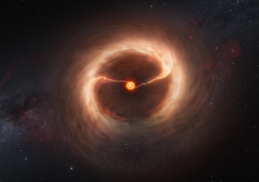 Glowing Accretion Disk and Black Hole in Deep Space with Starfield Background HD wallpaper