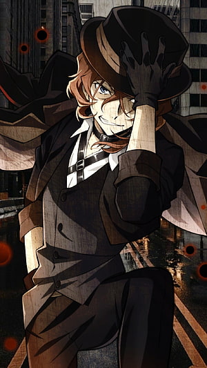 Chuuya Nakahara from Bungou Stray Dogs in a dark fedora and trench coat HD phone wallpaper